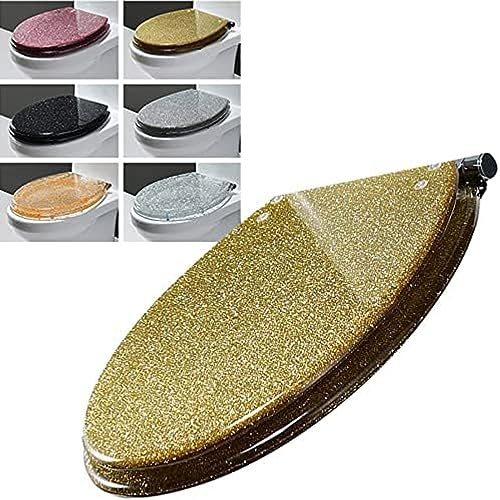 Silber Glitzernder Toilettensitz, Oval, Langsam, Sanft, Leise Schließender Toilettendeckel, Universelle Ersatz-Toilettensitze Mit Rutschfesten, Griffigen Stoßstangen,Goldenes Sternenlicht,bonny369