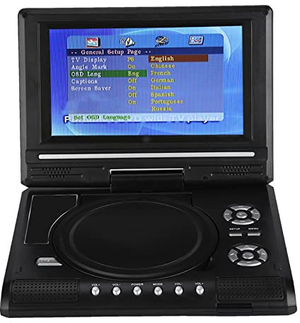 Lecteur DVD Portable de 8,2 Pouces avec écran Pivotant HD de 7 Pouces, Batterie Rechargeable Intégrée, Support CD/DVD/Carte SD/USB, Télécommande, Chargeur de Voiture (Prise UE)