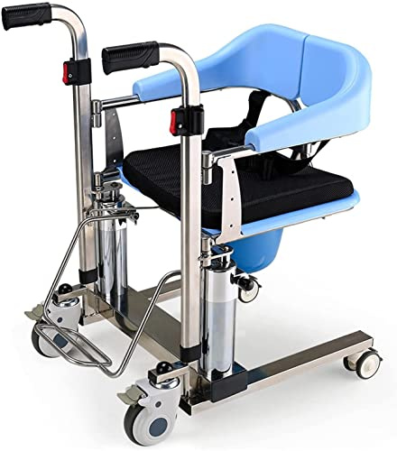 Fauteuil roulant hydraulique pour patient - Siège divisé à 180° - Chaise de douche multifonction avec plateau et pot - Chaise percée de chevet pour personnes âgées - Chaise de transfert à domicile