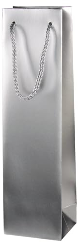 10x Wein Flaschen Geschenktüte Weihnachten 1er, Silber-Metallic, Tragekordel Baumwolle (Silber)