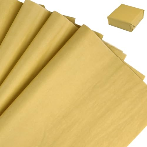 Seidenpapier 70x50 cm, 60 Blatt Bunt Seidenpapier zum Verpacken, 16g/m Transparentpapier Verpackungsmaterial, Tissuepapier Bastelpapier zum Kreieren von Pompoms, Papierblumen, Geschenktüten (Gold)