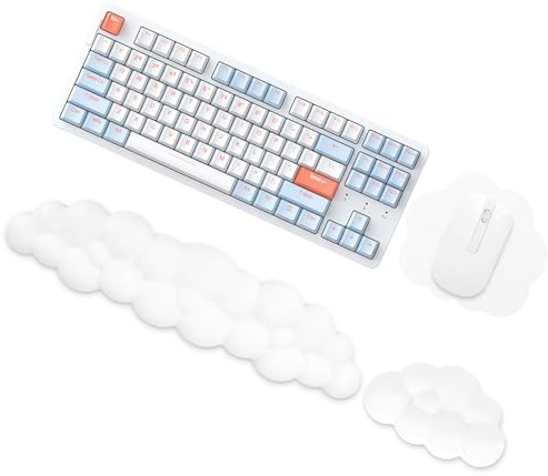 Wasarmir Cloud Keyboard Wrist Rest - Soft Memory Foam Ergonomic Support With Mouse Rest and Cup Pad - Stand for Home, Office, Computer, Laptop, Gaming - White