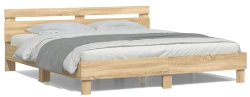 LAPOOH Bettgestell mit Kopfteil und LED-Beleuchtung Sonoma-Eiche, Bett, Bed Frame, Familienbett, Bettrahmen, Bett Gestell, Bett Rahmengestell, Schlafzimmer Bett - 3207520
