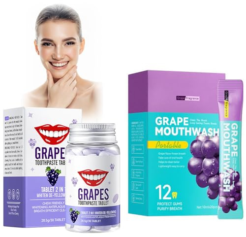 30 Pcs Dentifricio Solido, 20pcs Mini Collutorio, Compresse Per La Pulizia Dei Denti, Collutorio Portatile Da Viaggio, Dentifricio Naturale Sbiancante, Pulisci I Denti E Rinfresca L'alito(Uva+Uva)