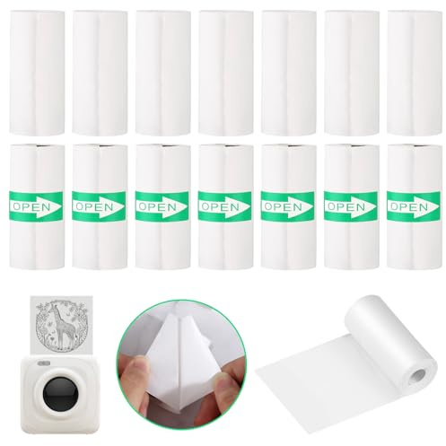 14 rollos térmicos, térmicos para niños, 57 x 25 mm, 7 autoadhesivos y 7 no adhesivos, papel de impresión para cámara instantánea infantil y mini impresoras de etiquetas