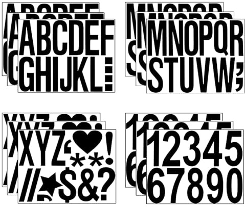 12 Blatt Buchstaben Zahlen Aufkleber Groß, 10cm Klebebuchstaben Schwarz | Selbstklebende Buchstaben Aufkleber, Vinyl Alphabet Aufkleber Wasserfeste für Bastelarbeiten im Freien Schilder Briefkästen