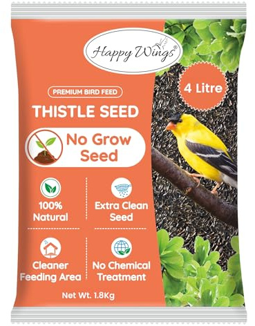 Happy Wings NO GROW Thistle Seeds (Nyjer Seeds) Bird Food for Wild Birds - Highly Nutritious Bird Feed - (1.8 Kg)