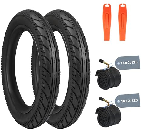Set di 2 pneumatici e camera d'aria da 14 x 2,125 pollici (54 – 254) per biciclette elettriche al litio, BMX e scooter, 40 psi, include 2 leve per pneumatici (stile B, 35,6 x 5,4 cm)