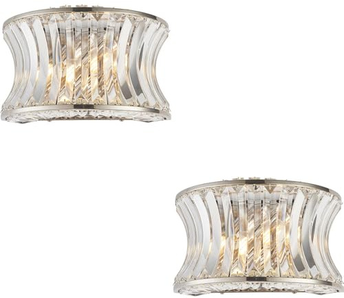 2 Pack Glass Dimmable Wall Light - Concave Effect Clear Crystals - Polished Nickel Edge