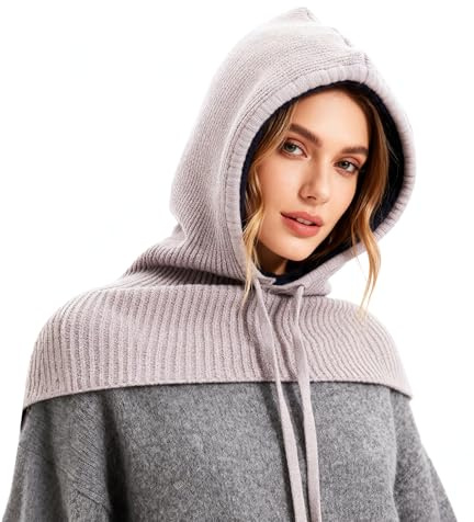 TAGVO Cagoule 2 en 1 avec Écharpe à Capuche, Balaclava Tricoté Coupe-Vent, Pull-Over Doux d'Hiver, Bonnet et Protège-Cou pour Hommes et Femmes