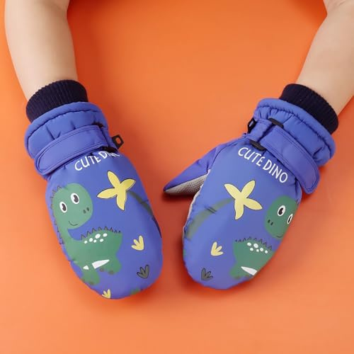 SJTJSPX Kinder Skihandschuhe Jungen Mädchen Fäustlinge Wasserdicht Winddicht Handschuhe Dinosaurier Winterhandschuhe Kinderhandschuhe Thermo Warm Winterhandschuhe Outdoor Snowboard Sporthandschuhe