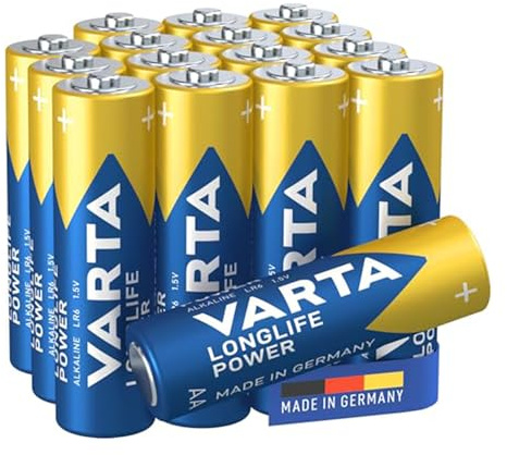 VARTA Piles AA, 12+4 (lot de 16), Longlife Power, Alcalines, 1,5V, emballage recyclé à 90%, adaptées aux jouets, souris sans fil, lampes de poche, Made in Germany
