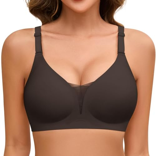 Lonya Dam Bygellös BH Sömlös BH Bekväm Push Up V-ringning Spets Osynlig Bralette Vadderad BH Justerbara Remmar, Svart, M