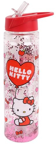 sarcia.eu Hello Kitty Bottiglia di plastica con cannuccia, bottiglia d'acqua trasparente 550ml