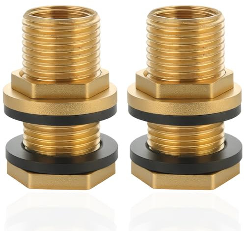 2 unidades de conductos para barriles de lluvia de latón Ig G3/8 (15,3 mm de diámetro) x Ag G1/2 (20,3 mm de diámetro), incluye junta, unión de recipiente para depósitos, tanques, barriles con 2