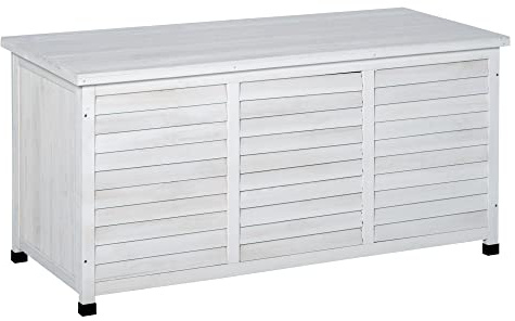 Outsunny Outdoor Aufbewahrungsbox, Holzkoffer, 283L, mit kleinen Öffnungen unten, 2 Ketten, 127 x 56 x 60 cm, weiß