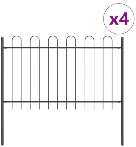 vidaxl Garden Fence Set/4 - Grey Metal Outdoor Panels 170cm