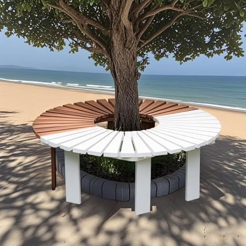 Yopappol Robuste Außenbank, Gebogene Baumbank, umlaufende Holzsitzfläche für Garten, Park, wetterfeste Hofbänke mit Lattensitz(Braun,Half Round)