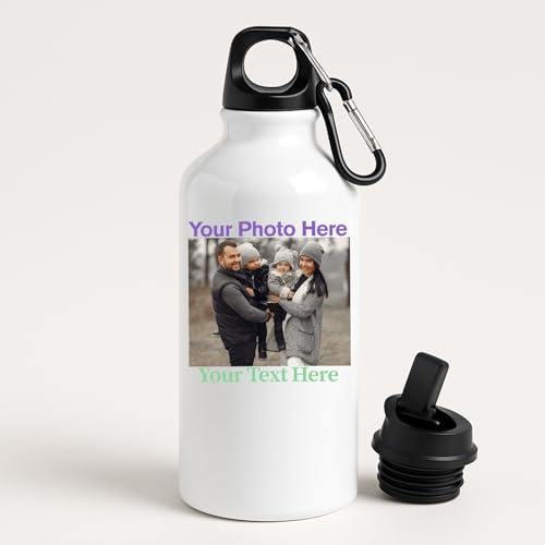 Excudo Trade LTD Personalised Aluminium Water Bottle 500ml – Custom Name Sports Bottle with Carabiner Clip and Straw Lid – Lightweight Fathers Day Flask for School, Gym, Travel or Everyday Use - White