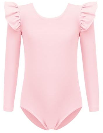 Arshiner Mädchen Gymnastikanzug Flatterärmel Einfarbig/Gedruckt Turnanzug Kinder Langarm Ballettanzug Ballett Trikot Gymnastik Trikot Ballett Tanzender Leotard Gymnastik Outfit für Mädchen 2-10 Jahre