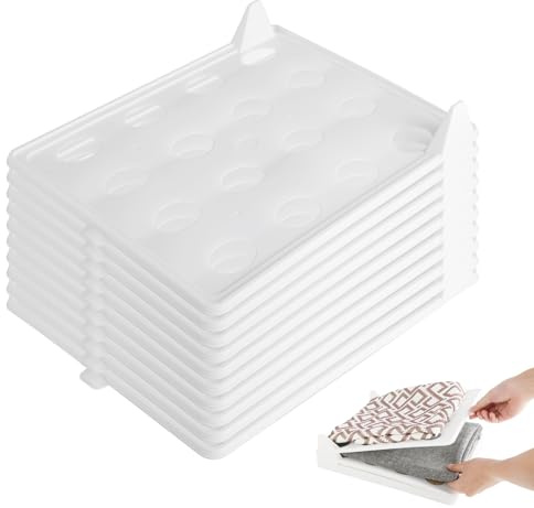 Kievano Organizer Armadio per Magliette – Set da 10 Organizzatori Impilabili in Plastica Bianca (32×26×5cm) – Contenitori Salvaspazio per T-Shirt, Camicie, Pantaloni, Maglioni e Asciugamani