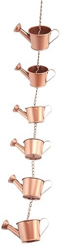 Tagtight Chaîne de pluie en acier - Cadeau de jardin pour maman - Gouttières - Attrape-pluie pour tuyau de descente avec adaptateur - Coupelles de fleurs épaisses A