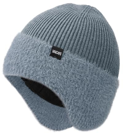 Wmcaps Wintermütze für Herren mit Ohrenklappen und Fleecefutter, Geschenk | Warme Thermostrickmütze mit weichem Kunstpelz, dehnbar, winddicht, für Spaziergänge, Radfahren und Arbeit, als Geschenk.