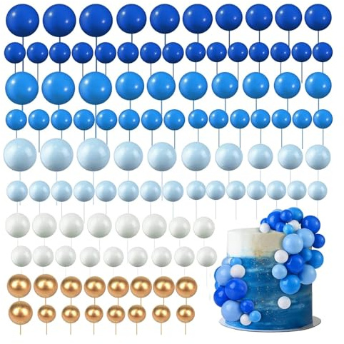QingWing 108 piezas de Bolas para Decoración de Tartas, Decoracion Tartas Cumpleaños, Bolas de Espuma Decoracion Tarta, para Niños, Baby Shower, Fiesta de Cumpleaños, Cupcakes, Postres (Azul)