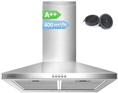 Comfee' CH60A17EM400SS A++ - Hotte aspirante 60 cm - Chaleur tournante et évacuation d'air - Hotte murale avec filtre à charbon actif - Débit d'air : 400 m³/h - Filtre à graisse lavable à 5 couches