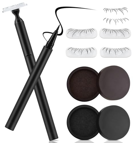 Boobeen Kit Tampon 2 en 1 pour Cils Inférieurs, 2 Styles avec Eyeliner Ultra-Fin, Maquillage Rapide Imperméable et Résistant aux Traces, Encres Noire & Marron pour Débutants