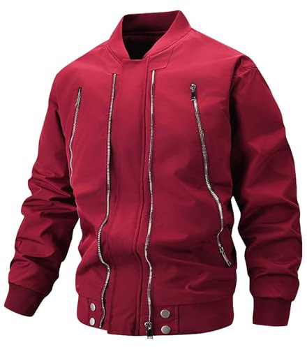 ZDSUHYIW Bomber Jacket Men's Winter Fleece Jacket Lined College Jacket Warm Zip Transition Jacket Modern Without Hood Fleece Jackets Work Elegant Outdoor Jacket, red, 4XL