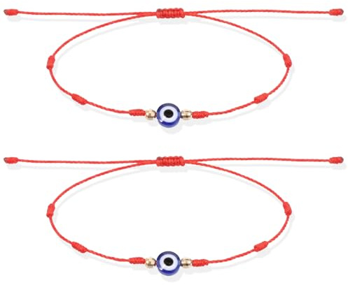 Yolev 2 Pcs Evil Eye Bracelets for Women Men 7 Knot of Protection Bracelet | Adjustable Red String Bracelets, with Gold Beads, Handmade, Braided, Evil Eye Bracelet Jewelry, for Women Men Family Friends