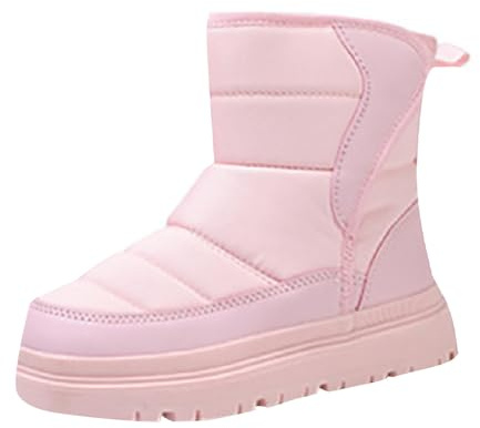 Botas de nieve de suela gruesa para niñas, con forro polar, cálidas, ligeras, impermeables, para esquí, senderismo, zapatos planos de goma antideslizantes, Pink, 36 2/3 EU