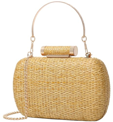 Cckuu Women's Raffia Straw Clutch Bag, Hand-Woven Wicker Evening Purse for Wedding & Beach Summer Holiday