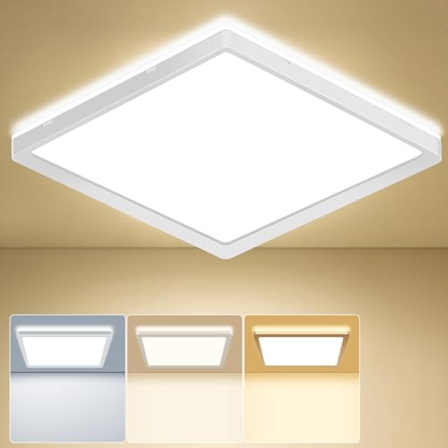 LEZOE LED Deckenleuchte 18W, 185 lm/W 3330LM 3000K/4000K/6500K Einstellbar, LED Deckenlampe Panel für Schlafzimmer, Küche, Bad, Wohnzimmer, Flur, Balkon (mit Energieklasse-B Lichtquelle) 30*30*2.8cm