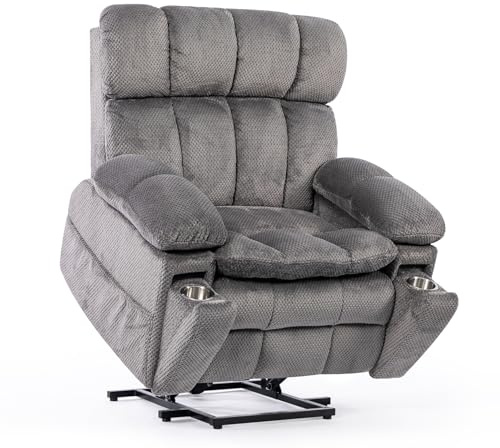 Zuacs Zweimotoriger Antrieb fernsehsessel elektrisch verstellbar，relaxsessel mit Aufstehhilfe Sessel Wohnzimmer relaxsessel mit liegefunktion, multifunktionales Einzelsofa（Groß Grau）