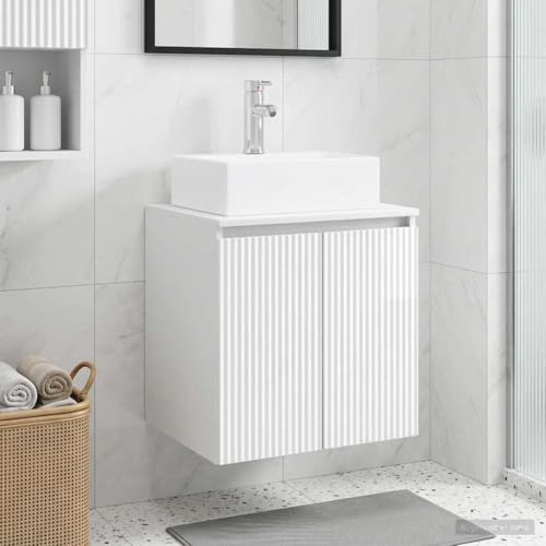 Tonture Lavabo mural blanc brillant avec lavabo - 49,5 x 41 x 62,5 cm - En bois - Meuble de salle de bain - Rangement mural pour salle de bain et WC - Lavabo pratique