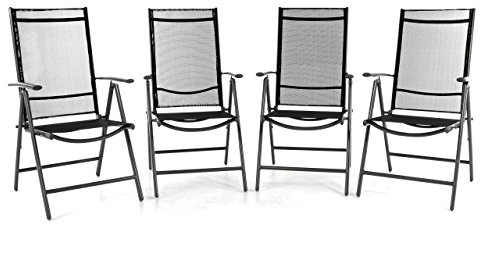 Nexos Trading 4er Set Klappstuhl Klappsessel Gartenstuhl Campingstuhl Liegestuhl – Sitzmöbel – klappbarer Stuhl aus Aluminium & Kunststoff - schwarz (Textilene) / anthrazit (Rahmen)