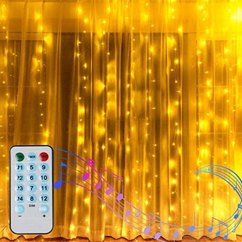 CORST 2M X 2M Christmas Curtain Lights for Bedroom,Window Curtain Lights Waterfall Hanging Backdrop Fairy Light Battery Powered Wall Lights, Music Activated for Gazebo Indoor Decor