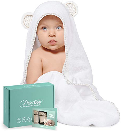 MINIBOO Premium babyhandduk med huva – supermjuk och absorberande babyhandduk med huva för nyfödda, spädbarn och småbarn – allergivänlig babybadhandduk