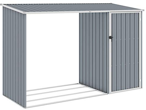 Tidyard Garten Brennholzlager Gartenger?Ten Schuppen aus Holzregal und gro?en Schuppen,2-in-1 Gartenschuppen Gegenst?nden Lagerschuppen 245 x 98 x 148/159 cm aus verzinktem Stahl