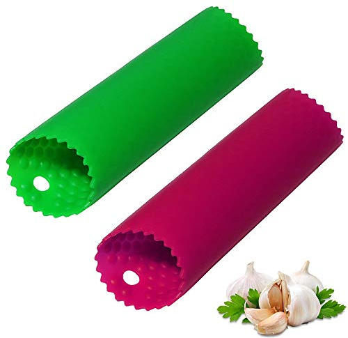 Sinnsally Garlic Peeler Skin Remover Roller Keeper,Easy Quick to Peeled Garlic Cloves with Silicone Tube Roller Garlic Peeling Kitchen Tool (Green,Red)
