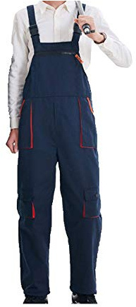 SENRISE Men's Workwear, Work Cotton Pant, Breathable Bib Overalls, with Multi Pockets and Adjustable Straps, Blue, XL