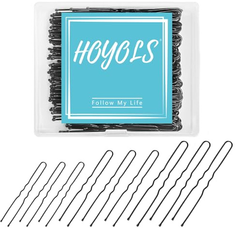 HOYOLS Schwarz U-Haarnadeln, U-förmige Bobby Pins in verschiedenen Größen | 150 Stück 5/6/7 cm Metall-Duttklammern, für Hochsteckfrisuren Dünnes Dickes Haar, Sicherer Halt & Rutschfest, Salon-Gebrauch