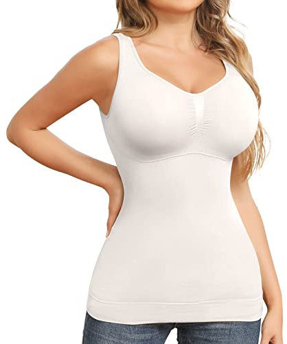 JOYSHAPER Shapewear Camisoles With Built in Bra Tummy Control Compression Tank Tops for Women Body Shaper Padded Tanks White L