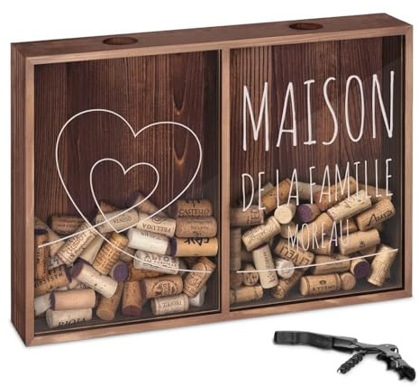 Maverton Boîte personnalisée en bois, Collecteur Gravé pour Capsules | Ouvre-bière inclus dans le paquet, Cadeau Mariage, Cadeau Personnalisé pour couples, Cadeau Couple, Famille