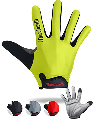 MACCIAVELLI Cykelhandskar herr dam långa – MTB handskar – helfinger pekskärm cykel handskar sommar för vägcykel och mountainbike' (Gul Hi-Vis (Lång), L)