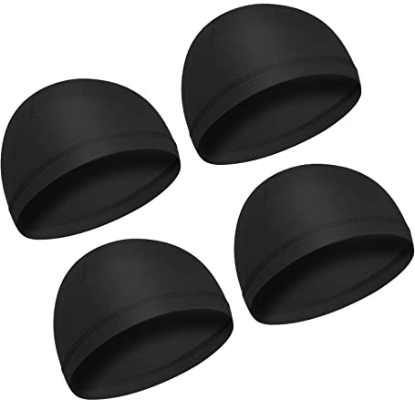 Yolev 4 Pieces Men Skull Caps Soft Helmet Liner Cycling Running Hat Cotton Beanie Sweat Wicking for Men Women Black