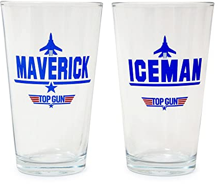 Top Gun Maverick and Iceman - Vasos de pinta, juego de 2 vasos de cerveza para licor, bebidas de pub, cada uno tiene capacidad para 20 onzas
