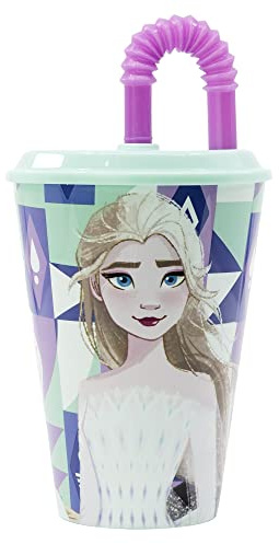 Stor WIEDERVERWENDBARER KINDERBECHER MIT STROHHALM AUS BPA-FREIEM KUNSTSTOFF 430 ML | FROZEN ICE MAGIC, Bunt